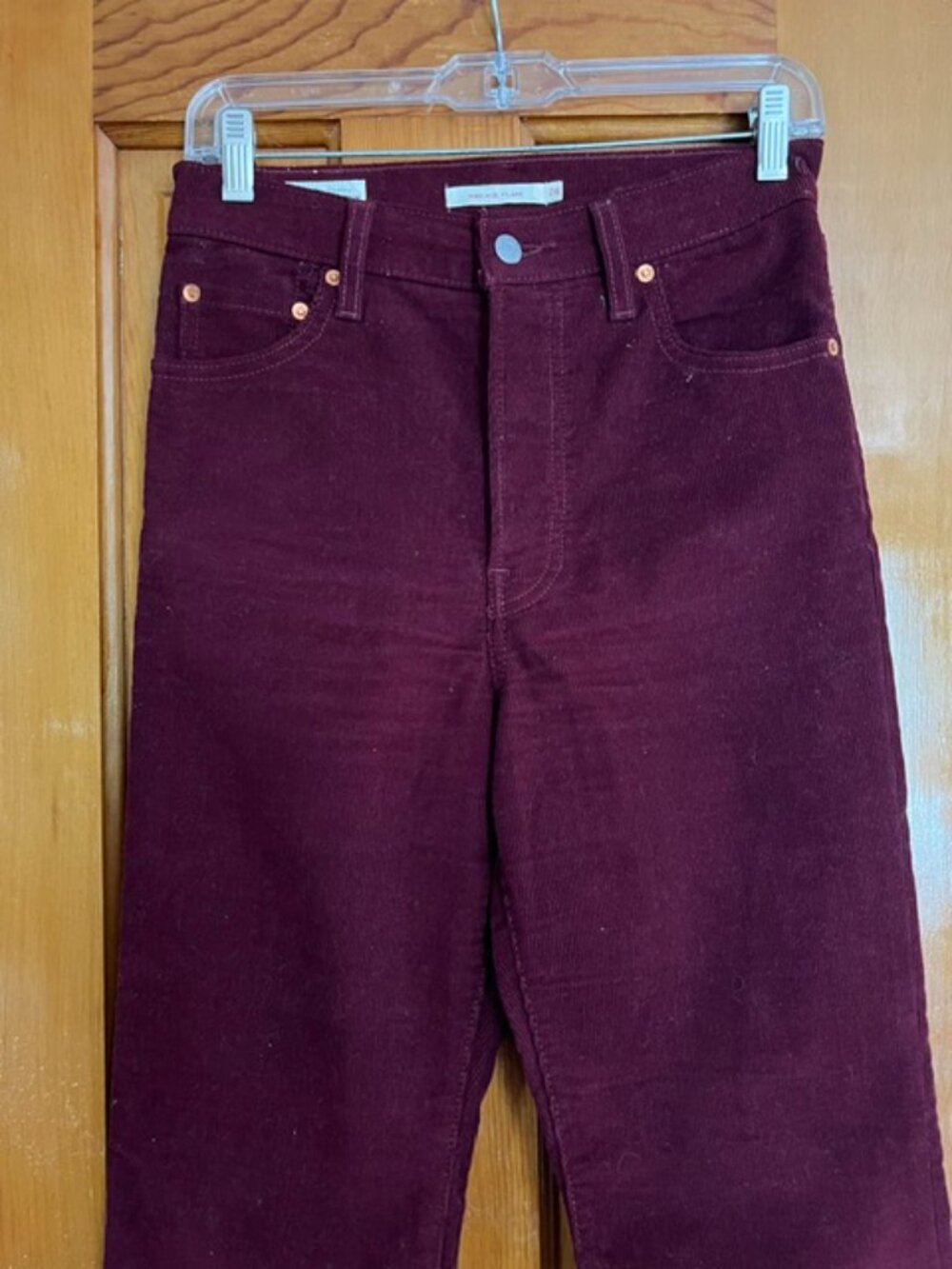 Levi's Corduroy Ribcage Flare Burgundy Five Pocket Pants Woman's W26-L32 - Picture 3 of 13